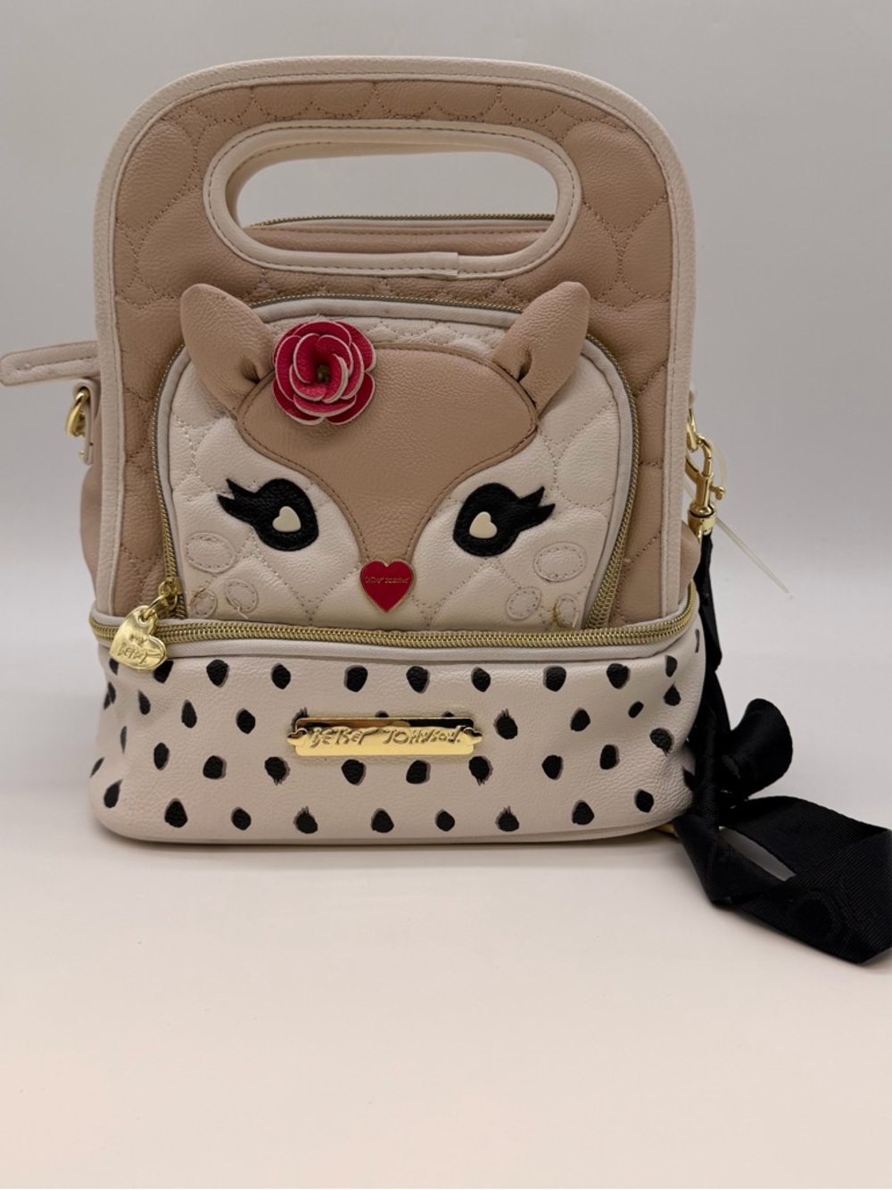 Betsey Johnson Cream & Tan Fox-Accent Crossbody Bag RARE